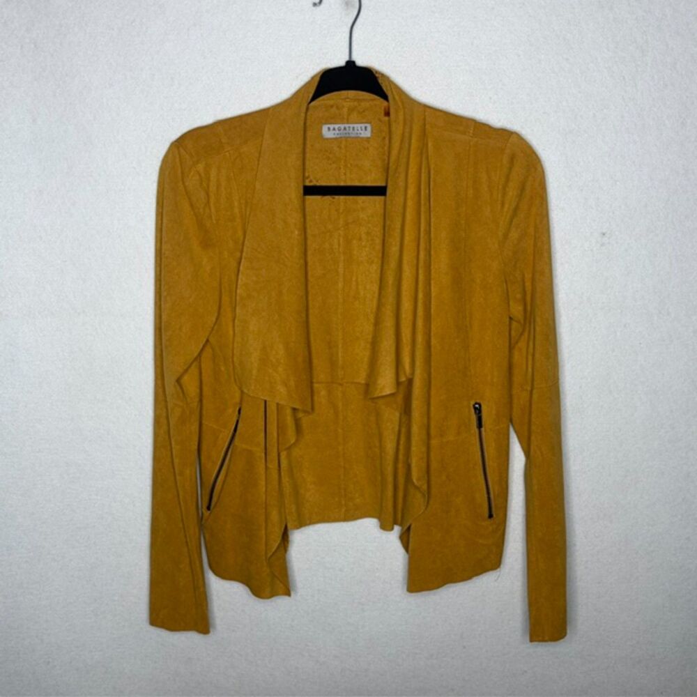 Bagatelle Mustard Faux Suede Draped Moto Jacket with Zip Pockets Size Small